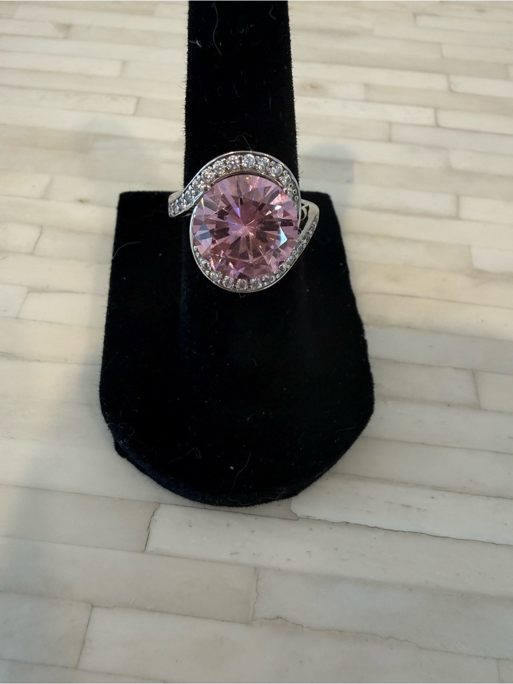 Pink Crystal Halo Cocktail Ring - Unbranded